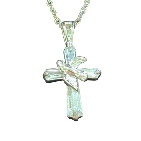 Sterling Silver 925 Dove on Crucifix Cross Pendant Necklace Christian Religion - Picture 1 of 5
